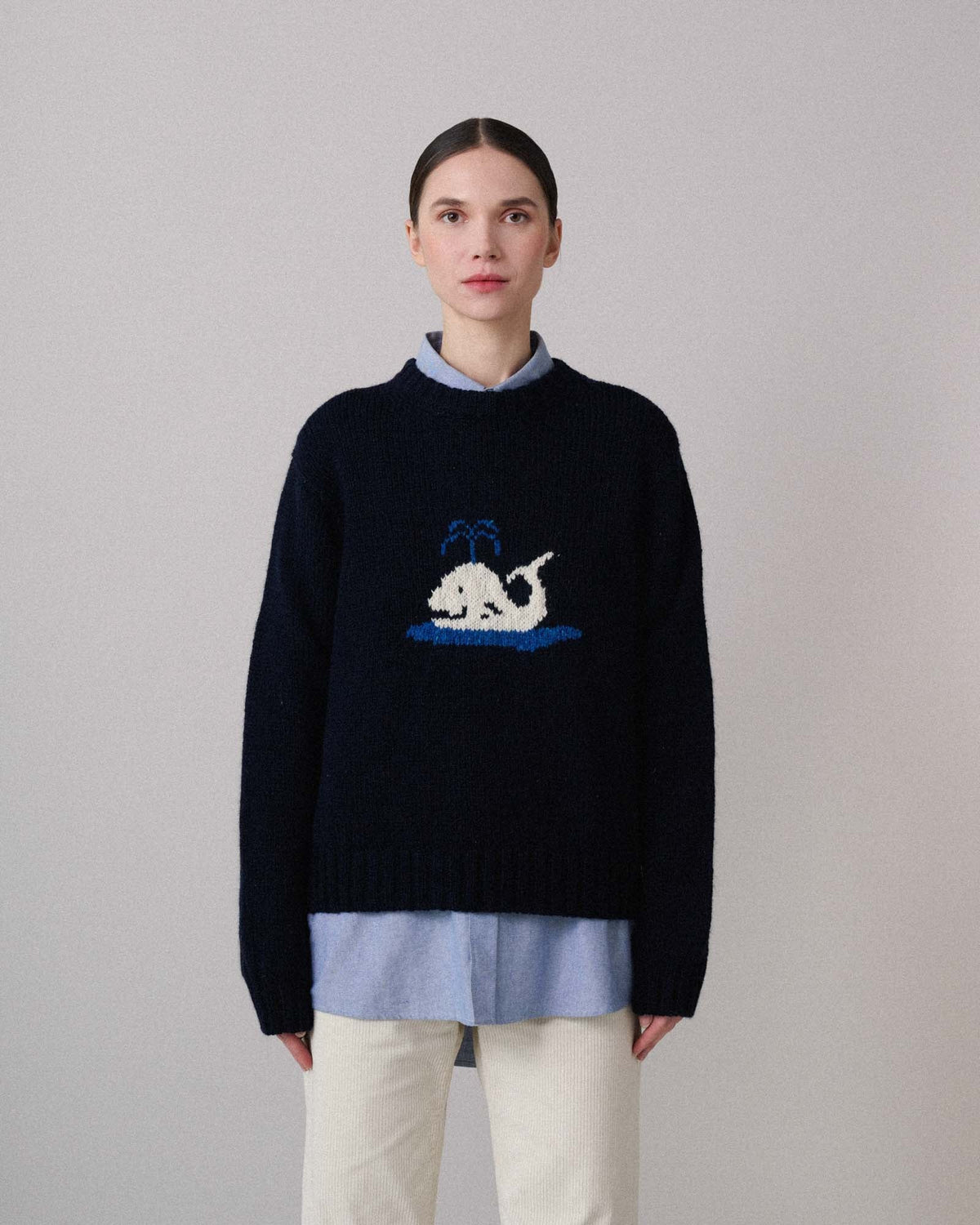 Floating Smiling Whale - navy