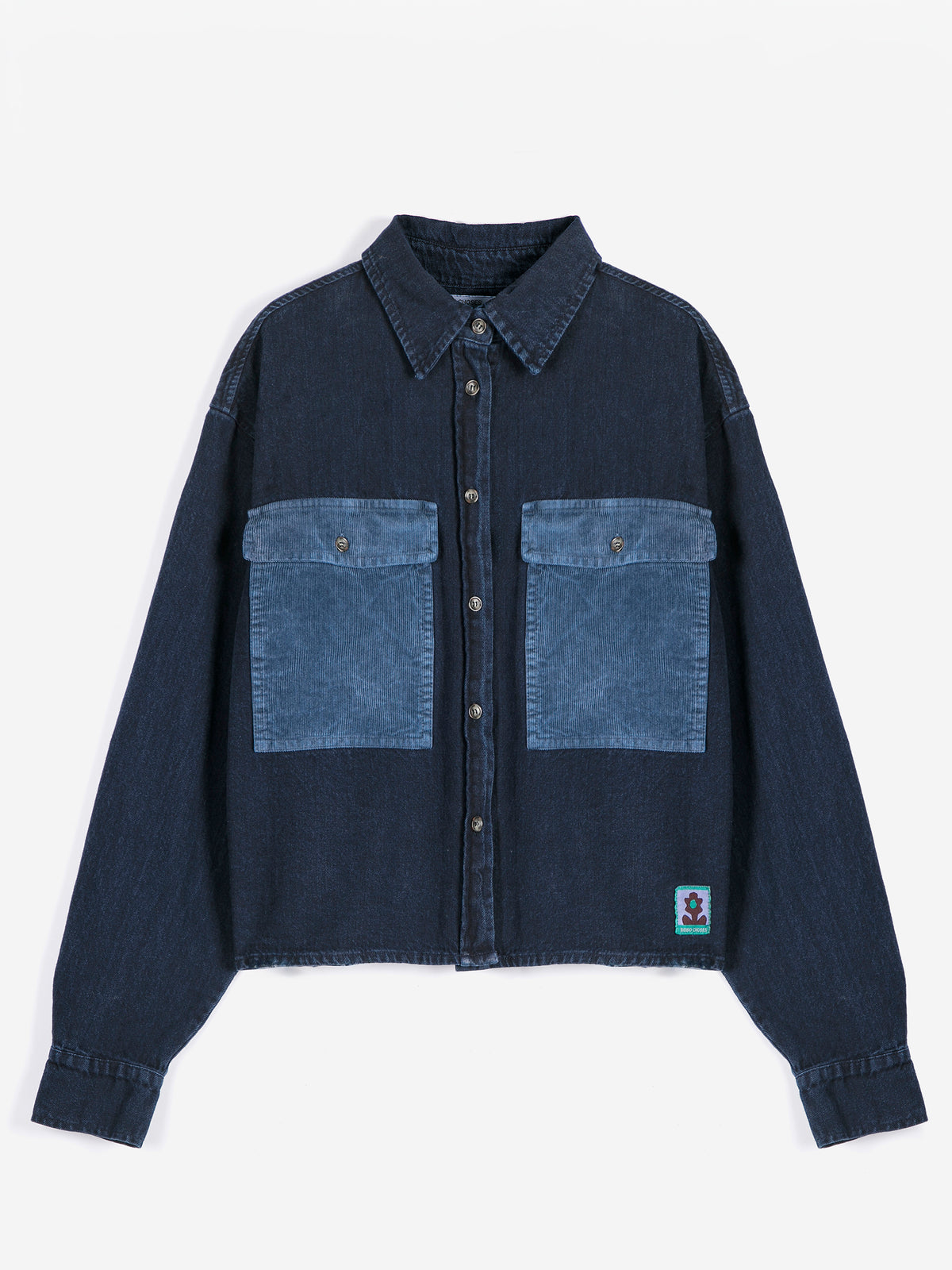 Big corduroy pockets light denim shirt