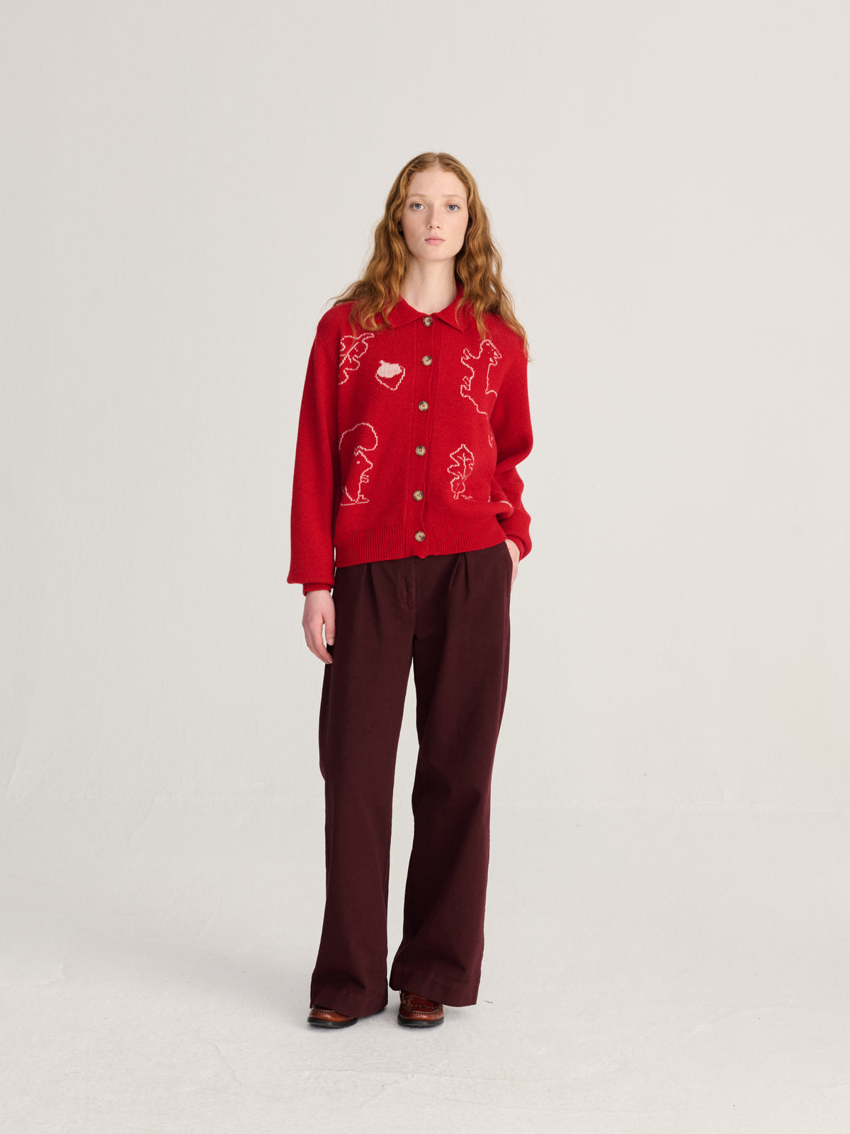 Forest Scene wool blend polo cardigan