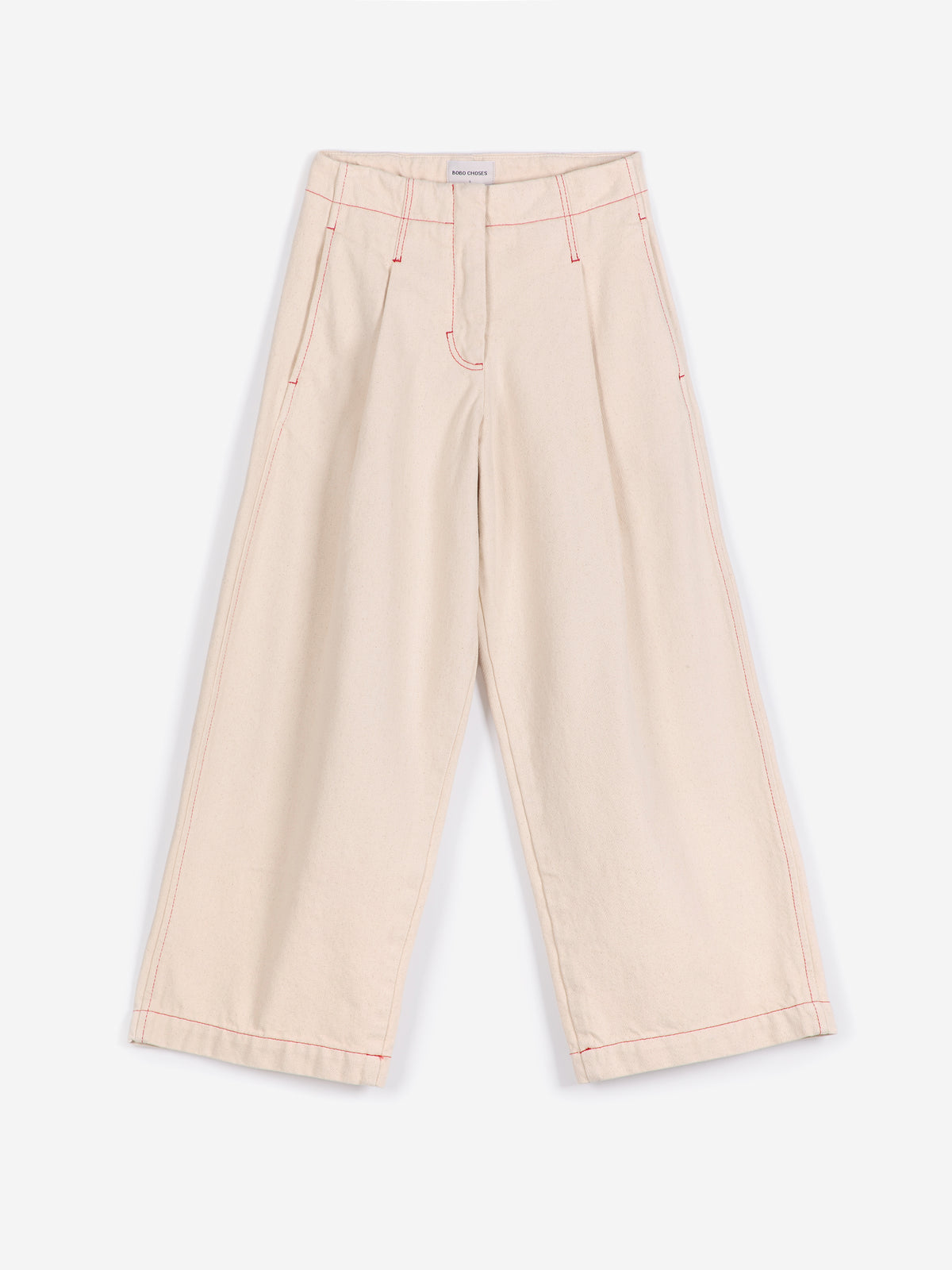 Ecru twill pleated barrel pants