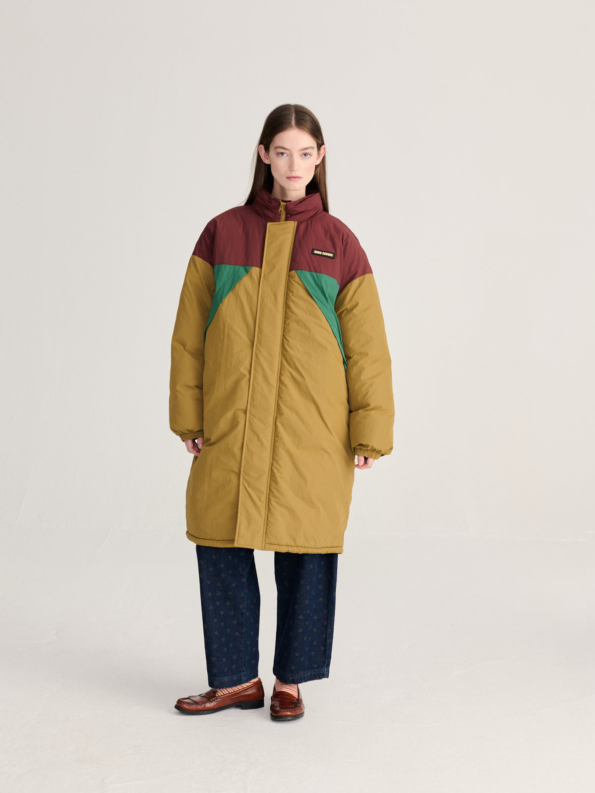 Oversize long color block puffer
