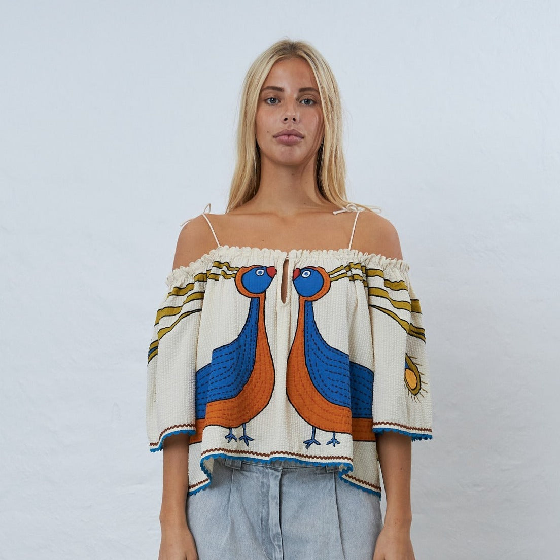 embroidered strap top