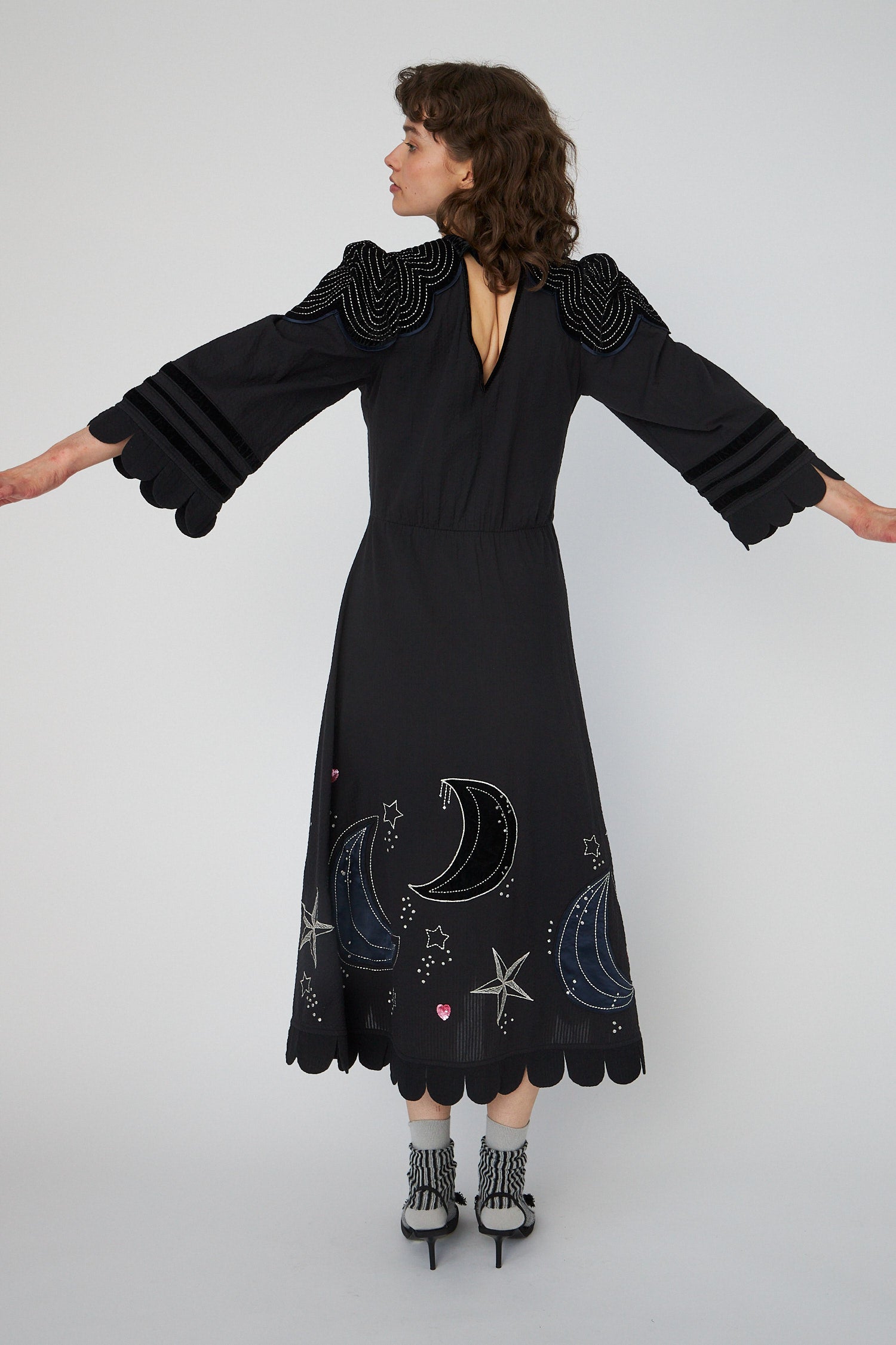 Moon and Star Embroidered Midi Dress
