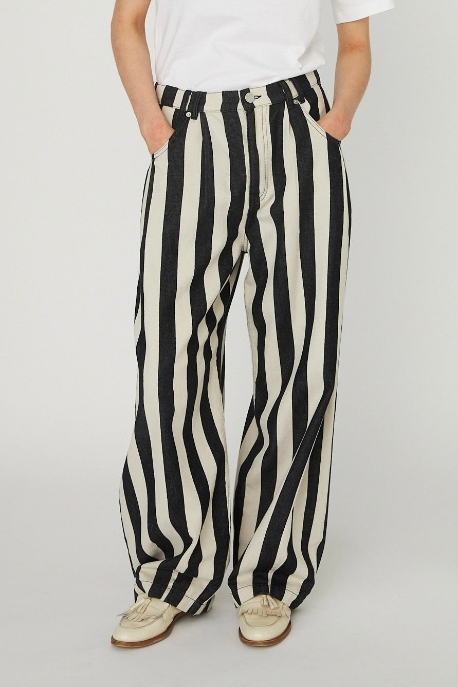 Striped Baggy Low-Waist Pants in Cotton