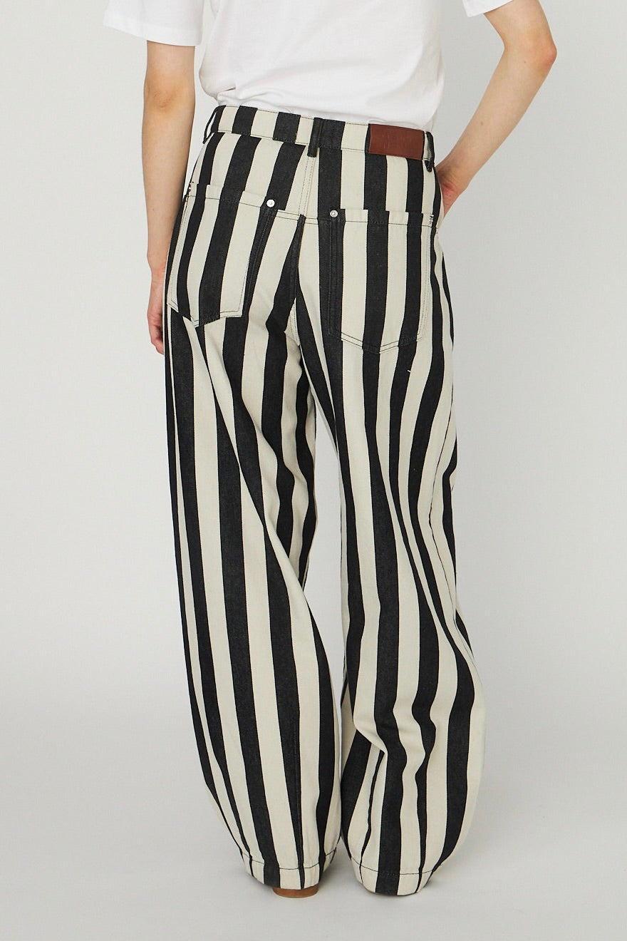 Striped Baggy Low-Waist Pants in Cotton
